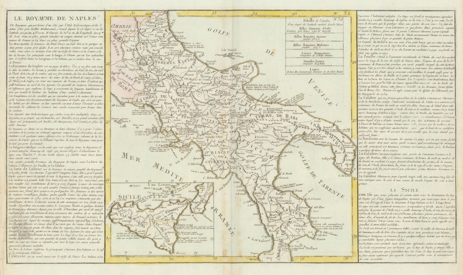 'Le Royaume de Naples' by J-B.L. Clouet. Kingdom of Naples c1787 old map